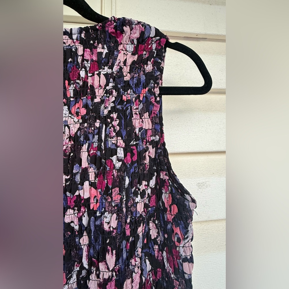 Evereve Floral Smocked Sleeveless Midi Dress Purple/Pink/Blue Size Small - Picture 10 of 11
